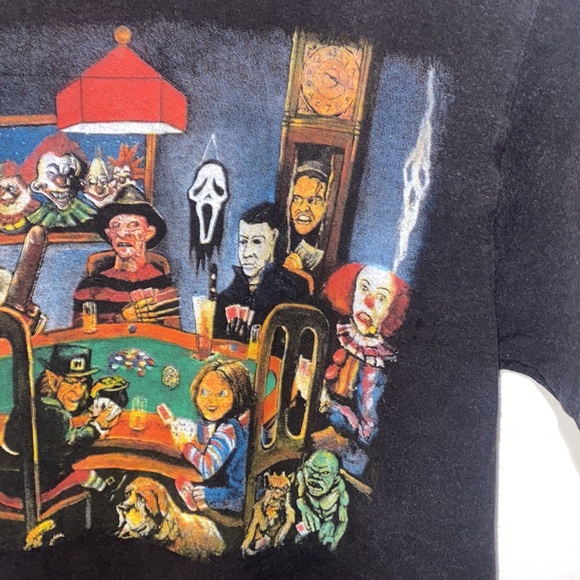 Horror Movie Squad Characters Playing Poker T- Shirt - Picture 10 of 12